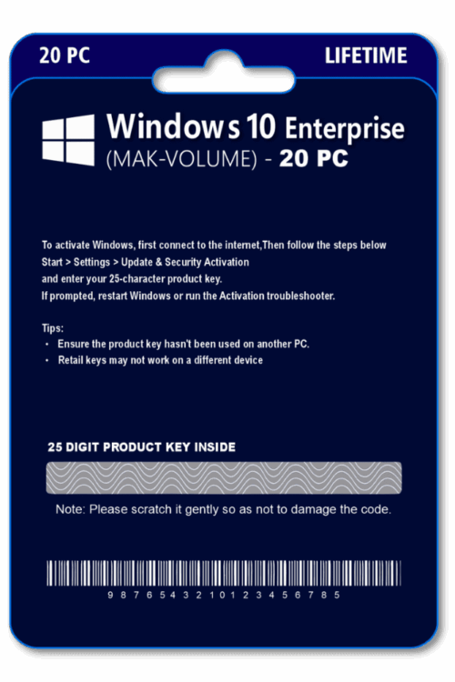 Windows 10 Enterprise 1PC Original License Key 20PC